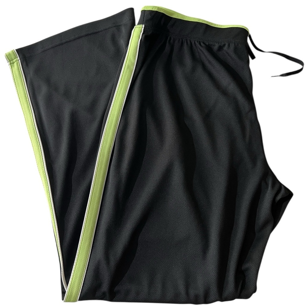 Black Track Pants with Neon Green and White Stripes, size L